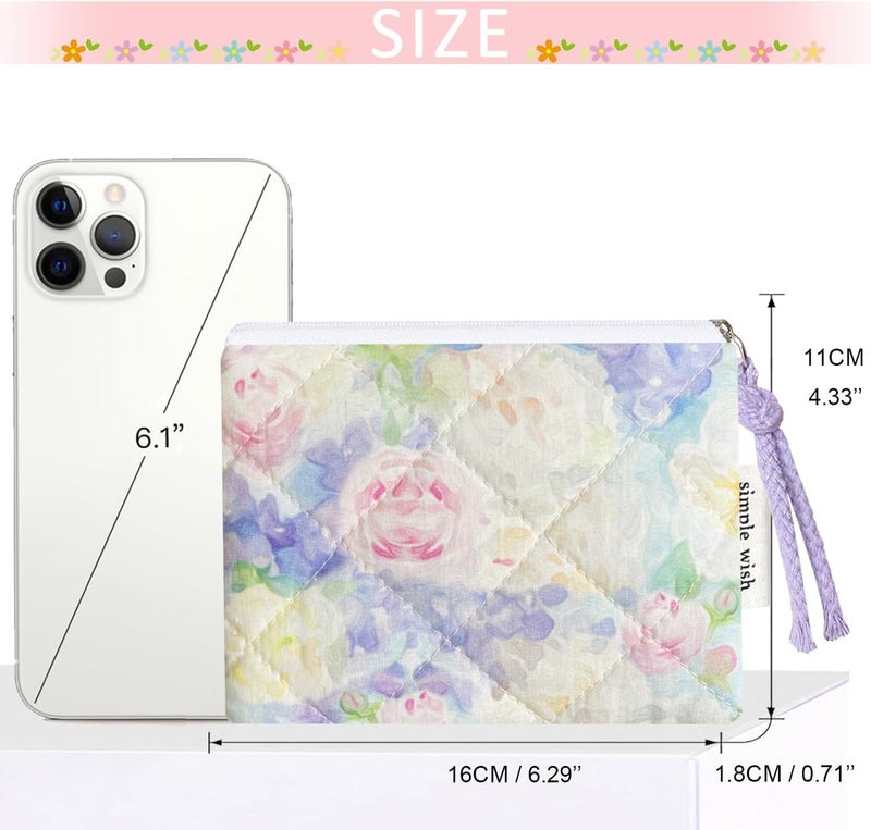 Modacarry Store Cotton Quilted Floral Coin Purse Digital Camera Pouch with Cute Prints Zipper for Women Girls (PINK PURPLE) - Image 3